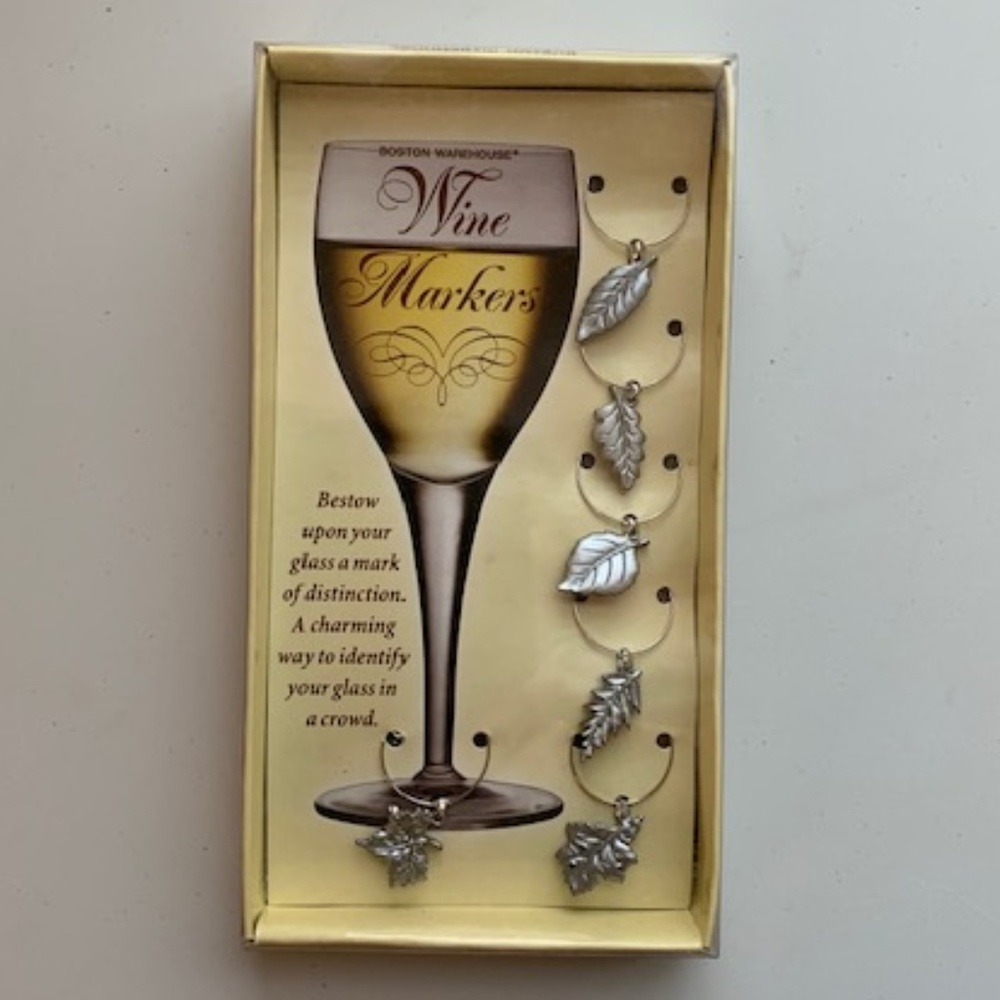 Boston Warehouse silver leaf wine markers - NEW